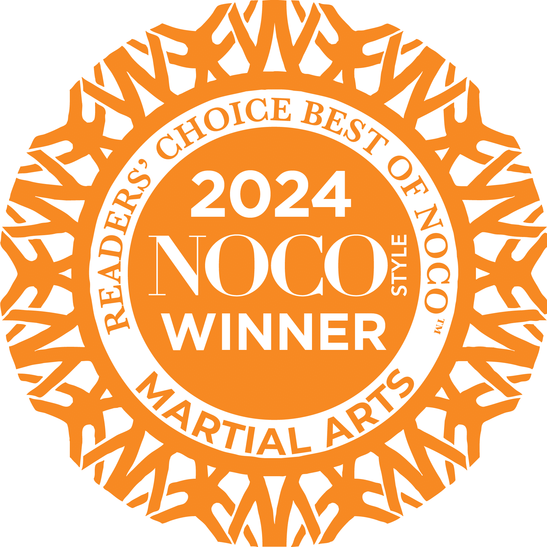 2024 Best Martial Arts in Noco! Noco Style's Reader's choice award seal.